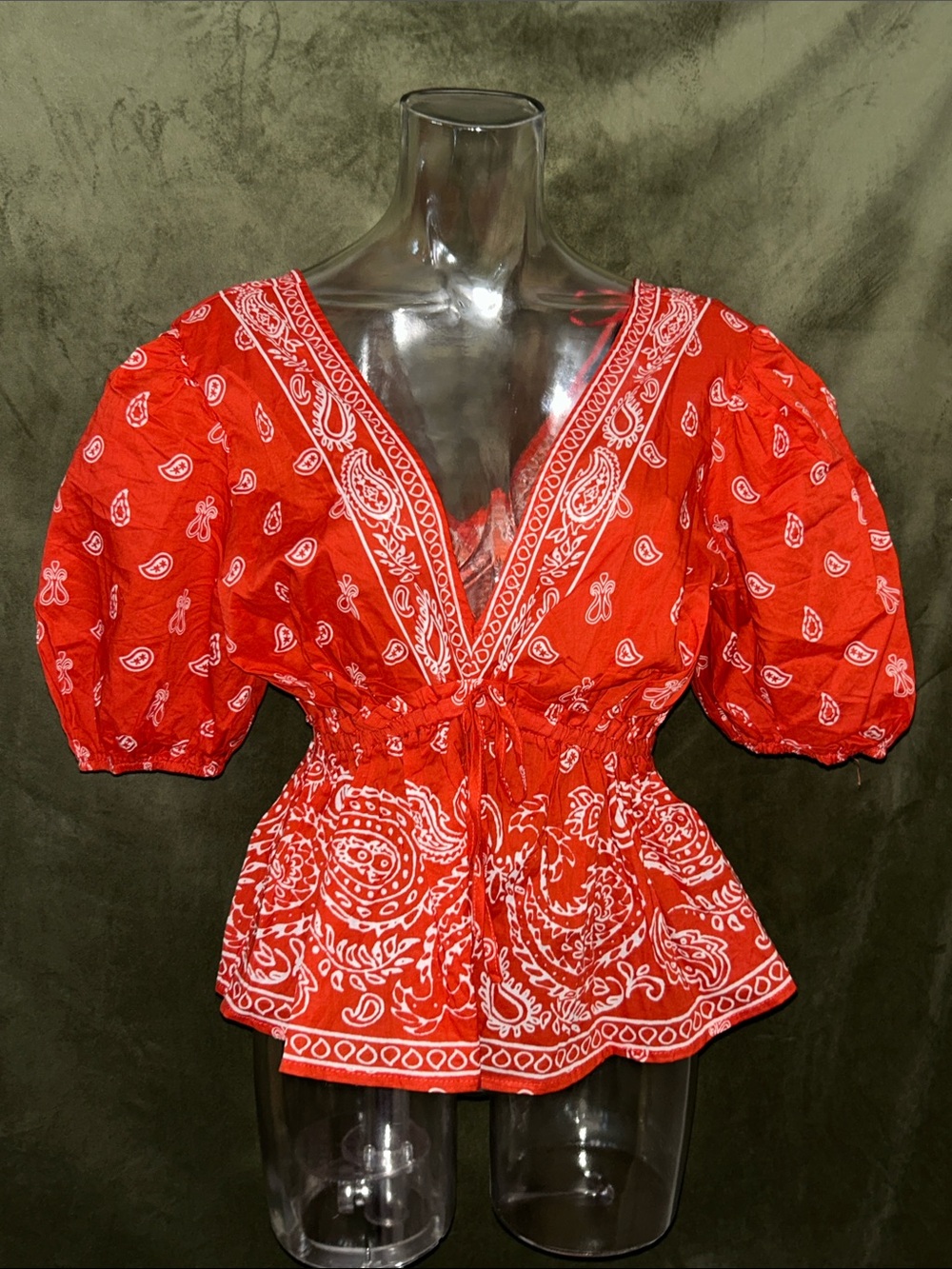 Vici Red Paisley V-Neck Peplum Top
